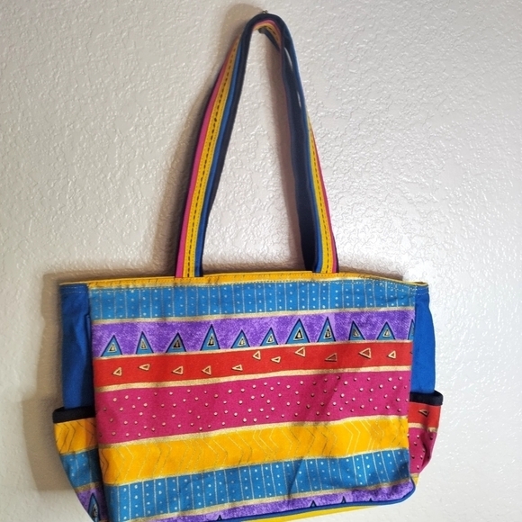 Laurel Burch Sun N Sand Fantastic Feline Totem Tote Bag Purse Handbag Cats Color - Picture 5 of 9